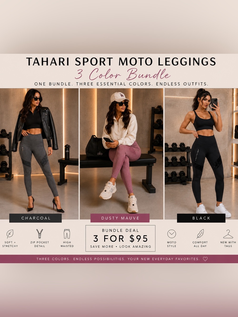 NWT Tahari Sport Moto Leggings | High Rise | Zip Pocket | faux suede